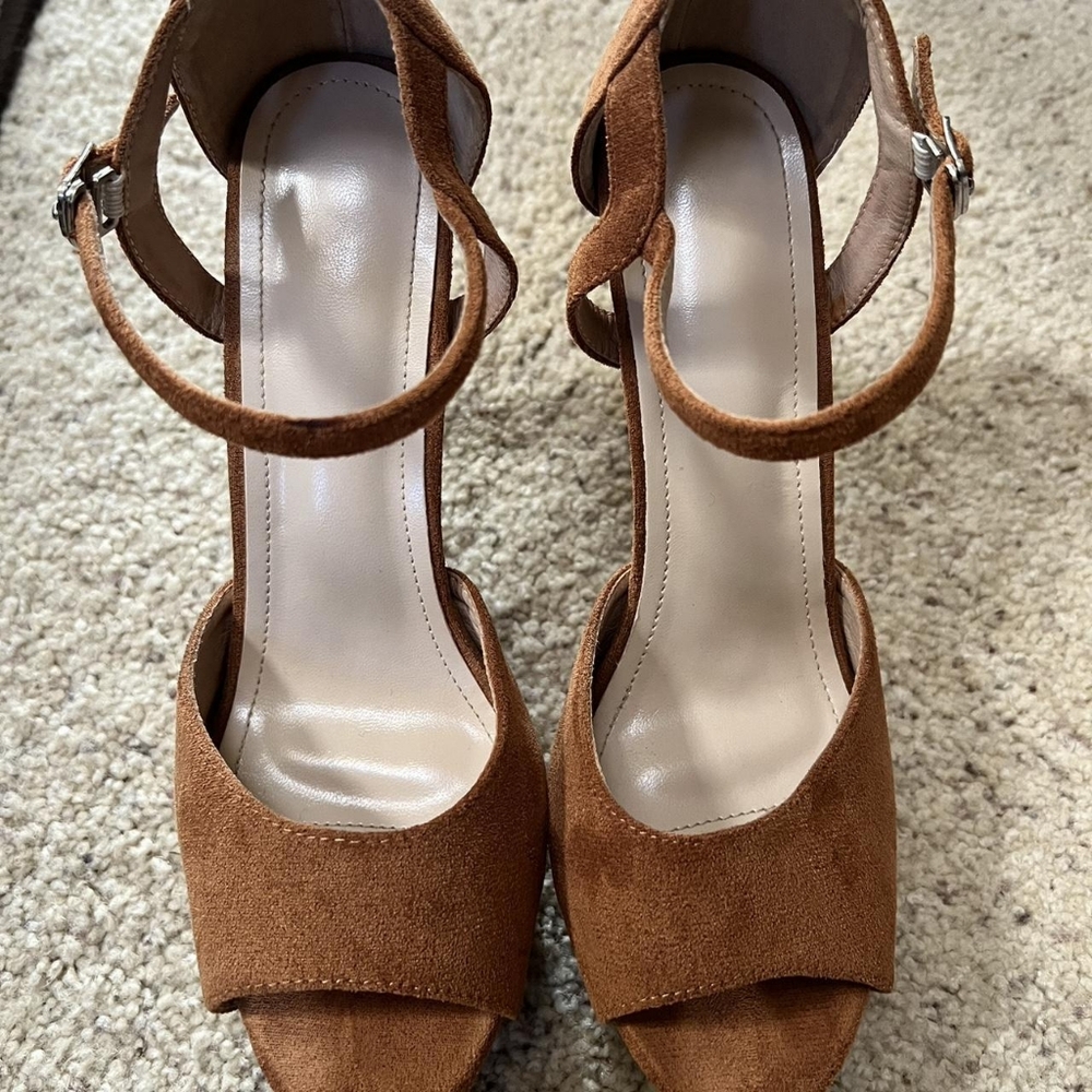 Brown Suede Open-Toe Heels